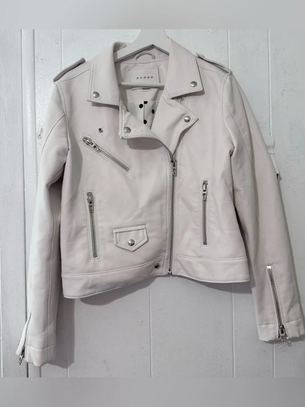 Blank NYC Light Pink Leather Moto Jacket with Silver Hardware